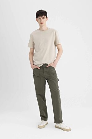 DeFacto Yazlık Gabardin Pantolon Straight Fit Bol Rahat Kesim Cepli Düz Paça B4089AX24SPKH489
