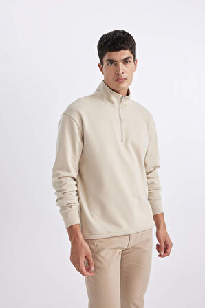 DeFacto Comfort Regular Fit Rahat Kalıp Fermuarlı Dik Yaka Basic Düz Sweatshirt X7405AZ24SPBG737