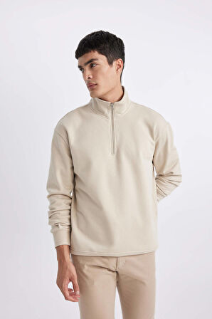 DeFacto Comfort Regular Fit Rahat Kalıp Fermuarlı Dik Yaka Basic Düz Sweatshirt X7405AZ24SPBG737
