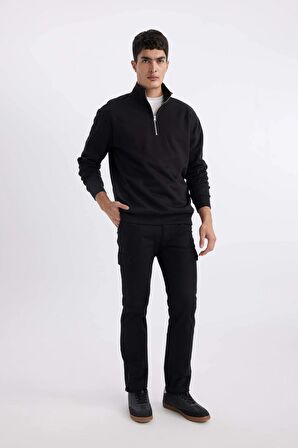 DeFacto Comfort Fit Dik Yaka Kalın Kumaş Sweatshirt X7405AZ24SPBK81