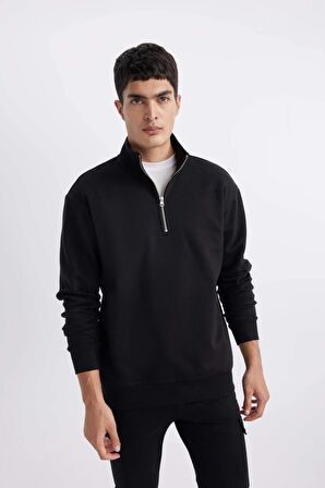 DeFacto Comfort Fit Dik Yaka Kalın Kumaş Sweatshirt X7405AZ24SPBK81