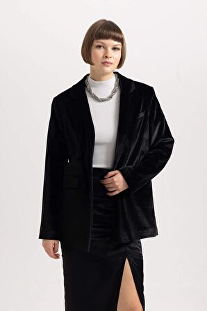 DeFacto Oversize Fit Kadife Blazer Ceket B4880AX23WNBK81