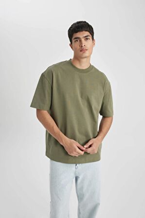 DeFacto Oversize Geniş Kalıp Bisiklet Yaka Basic Düz Kısa Kollu Tişört B4933AX24SPKH202
