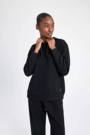 DeFactoFit Standart Fit Kapüşonlu Baskılı Skuba Dalgıç Kumaş Sporcu Sweatshirt B4667AX24SPBK81