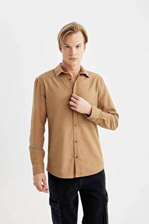DeFacto Slim Fit Dar Kesim Polo Yaka Basic Düz Pamuklu Uzun Kollu Gömlek A4644AX24SPBN124