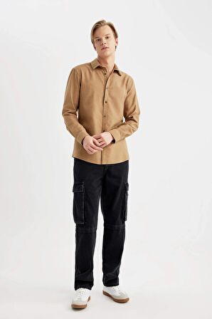 DeFacto Slim Fit Dar Kesim Polo Yaka Basic Düz Pamuklu Uzun Kollu Gömlek A4644AX24SPBN124