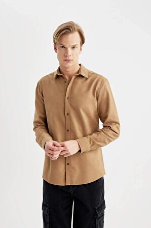 DeFacto Slim Fit Dar Kesim Polo Yaka Basic Düz Pamuklu Uzun Kollu Gömlek A4644AX24SPBN124