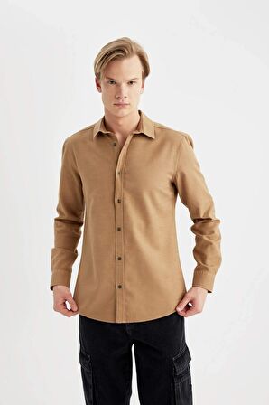 DeFacto Slim Fit Dar Kesim Polo Yaka Basic Düz Pamuklu Uzun Kollu Gömlek A4644AX24SPBN124