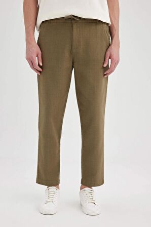DeFacto %100 Pamuk Yazlık Jogger Pantolon Regular Fit Normal Kesim Keten Görünümlü Düz Paça Cepli B4138AX24SPKH436