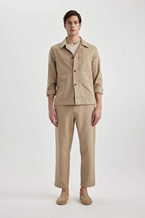 DeFacto Yazlık Jogger Pantolon Regular Fit Normal Kesim Keten Görünümlü Düz Paça Pamuklu Cepli B4138AX24SPBG773