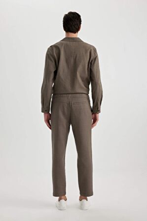 DeFacto Yazlık Jogger Pantolon Regular Fit Normal Kesim Keten Görünümlü Düz Paça Pamuklu Cepli B4138AX24SPBN571