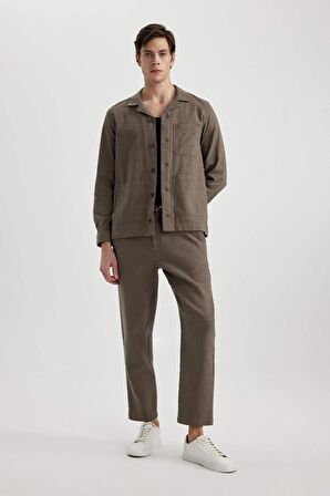 DeFacto Yazlık Jogger Pantolon Regular Fit Normal Kesim Keten Görünümlü Düz Paça Pamuklu Cepli B4138AX24SPBN571