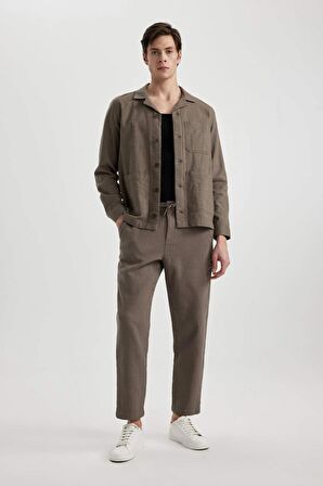 DeFacto Yazlık Jogger Pantolon Regular Fit Normal Kesim Keten Görünümlü Düz Paça Pamuklu Cepli B4138AX24SPBN571
