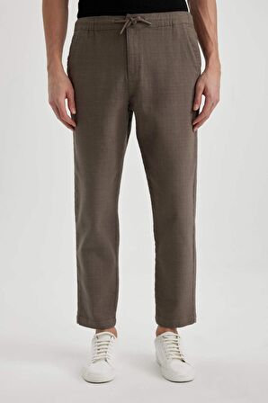 DeFacto Yazlık Jogger Pantolon Regular Fit Normal Kesim Keten Görünümlü Düz Paça Pamuklu Cepli B4138AX24SPBN571