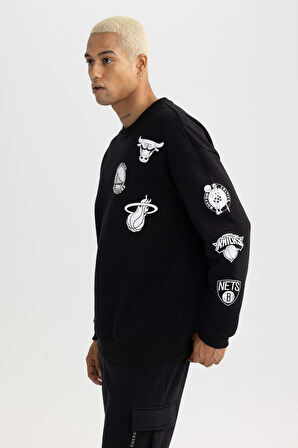 DeFactoFit NBA Current Teams Comfort Fit Bisiklet Yaka Kalın Sweatshirt A4112AX23AUBK81