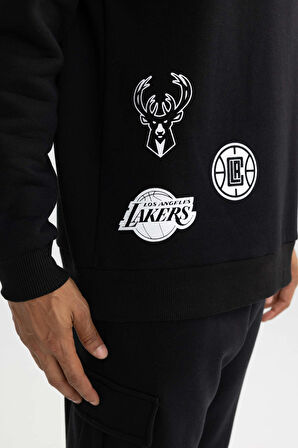 DeFactoFit NBA Current Teams Comfort Fit Bisiklet Yaka Kalın Sweatshirt A4112AX23AUBK81