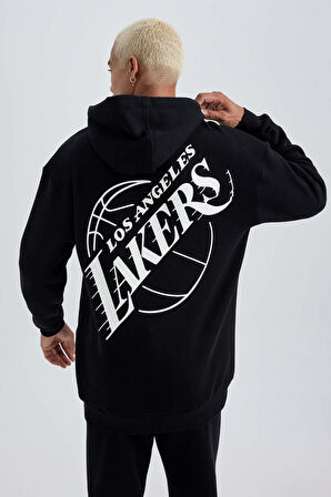 DeFactoFit NBA Los Angeles Lakers Boxy Fit Kapüşonlu Kalın Sweatshirt A4114AX23AUBK81