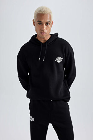 DeFactoFit NBA Los Angeles Lakers Boxy Fit Kapüşonlu Kalın Sweatshirt A4114AX23AUBK81