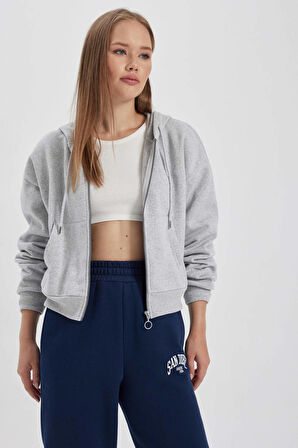 DeFacto Coool Regular Fit Kapüşonlu Fermuarlı Basic Sweatshirt Y7107AZ23WNGR382