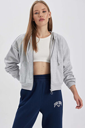 DeFacto Coool Regular Fit Kapüşonlu Fermuarlı Basic Sweatshirt Y7107AZ23WNGR382