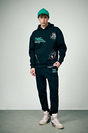 DeFacto Oversize Fit Sırt Baskılı Kapüşonlu Sweatshirt B0252AX23WNBK81