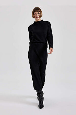 Straight Fit Normal Bel Fitilli Kaşkorse Midi Etek