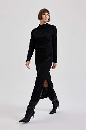 Straight Fit Normal Bel Fitilli Kaşkorse Midi Etek