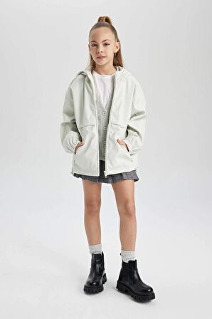 Kız Çocuk Su İtici Kapüşonlu Yağmurluk