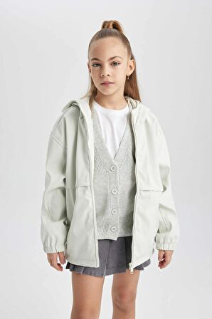 Kız Çocuk Su İtici Kapüşonlu Yağmurluk