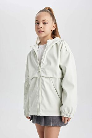 Kız Çocuk Su İtici Kapüşonlu Yağmurluk