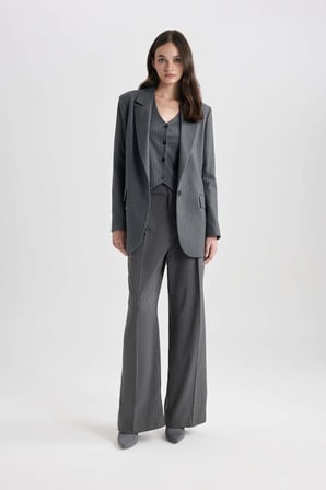 DeFacto Oversize Fit Çizgili Dokuma Blazer Ceket B4493AX23WNGR310