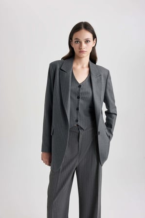 DeFacto Oversize Fit Çizgili Dokuma Blazer Ceket B4493AX23WNGR310