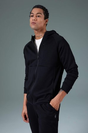 DeFacto Slim Fit Kapüşonlu Skuba Dalgıç Kumaş Fermuarlı Sporcu Sweatshirt A6956AX24SPBK81