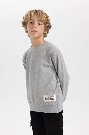 DeFacto Erkek Çocuk Bisiklet Yaka Dokuma Etiketli Basic Sweatshirt B3897A823WNGR210