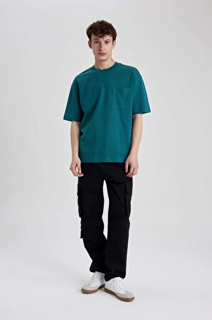 DeFacto Oversize Fit Bisiklet Yaka Kısa Kollu %100 Pamuk Ağır Kumaş Tişört T3661AZ24SPGN1211