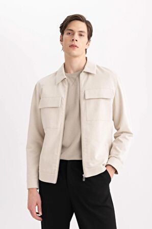 DeFacto Mont Ceket Gömlek Yaka Yarım Astar Fermuarlı Cepli Mevsimlik Keten B6333AX24SPBG588