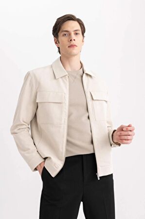 DeFacto Mont Ceket Gömlek Yaka Yarım Astar Fermuarlı Cepli Mevsimlik Keten B6333AX24SPBG588