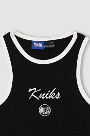 DeFactoFit NBA New York Knicks Crop Top Bisiklet Yaka Atlet