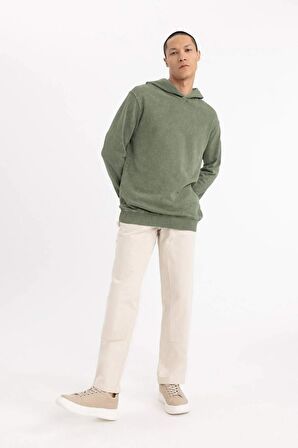 DeFacto Regular Fit Kapüşonlu Yıkamalı Soluk Efektli Basic Düz Sweatshirt B9220AX23WNKH373