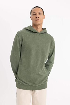DeFacto Regular Fit Kapüşonlu Yıkamalı Soluk Efektli Basic Düz Sweatshirt B9220AX23WNKH373