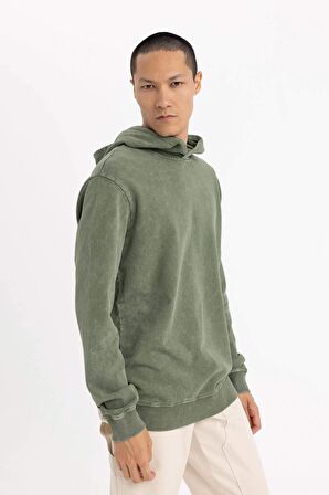 DeFacto Regular Fit Kapüşonlu Yıkamalı Soluk Efektli Basic Düz Sweatshirt B9220AX23WNKH373