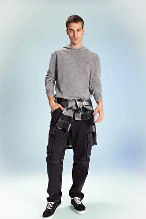 DeFacto Regular Fit Kapüşonlu Yıkamalı Soluk Efektli Basic Düz Sweatshirt B9220AX23WNGR367