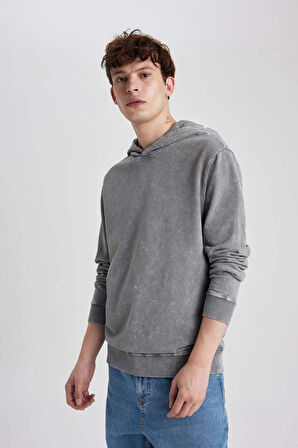 DeFacto Regular Fit Kapüşonlu Yıkamalı Soluk Efektli Basic Düz Sweatshirt B9220AX23WNGR367
