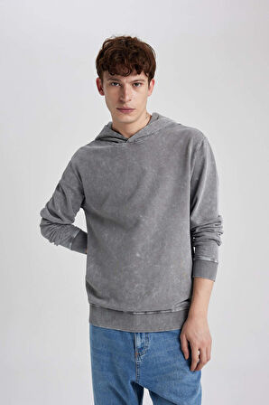 DeFacto Regular Fit Kapüşonlu Yıkamalı Soluk Efektli Basic Düz Sweatshirt B9220AX23WNGR367