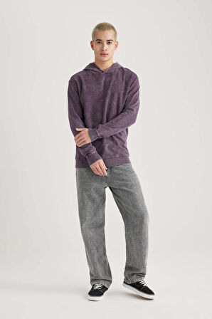 DeFacto Regular Fit Kapüşonlu Yıkamalı Soluk Efektli Basic Düz Sweatshirt B9220AX23WNPR486