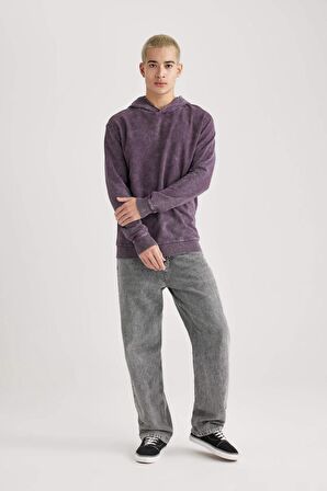 DeFacto Regular Fit Kapüşonlu Yıkamalı Soluk Efektli Basic Düz Sweatshirt B9220AX23WNPR486