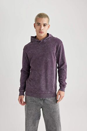 DeFacto Regular Fit Kapüşonlu Yıkamalı Soluk Efektli Basic Düz Sweatshirt B9220AX23WNPR486
