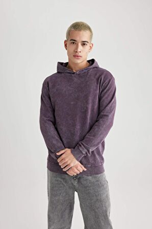 DeFacto Regular Fit Kapüşonlu Yıkamalı Soluk Efektli Basic Düz Sweatshirt B9220AX23WNPR486