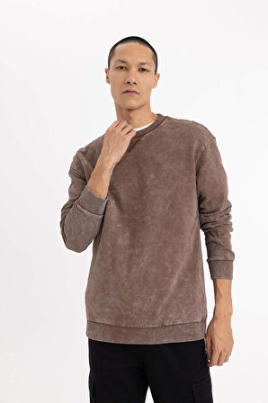 DeFacto Regular Fit Bisiklet Yaka Yıkamalı Soluk Efektli Basic Düz Sweatshirt B9221AX23WNBN105