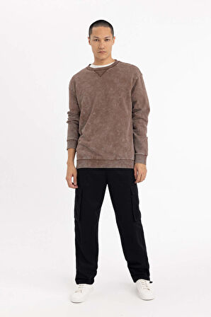 DeFacto Regular Fit Bisiklet Yaka Yıkamalı Soluk Efektli Basic Düz Sweatshirt B9221AX23WNBN105
